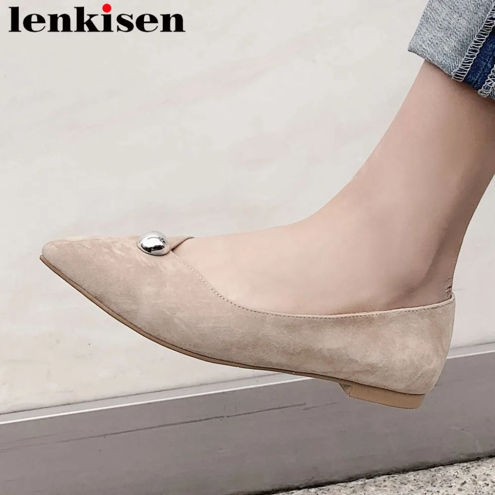 

Lenkisen comfort full grain leather slip on driving shoes oxford pointed toe ballet shoes lazy woman vocation basic flats L60