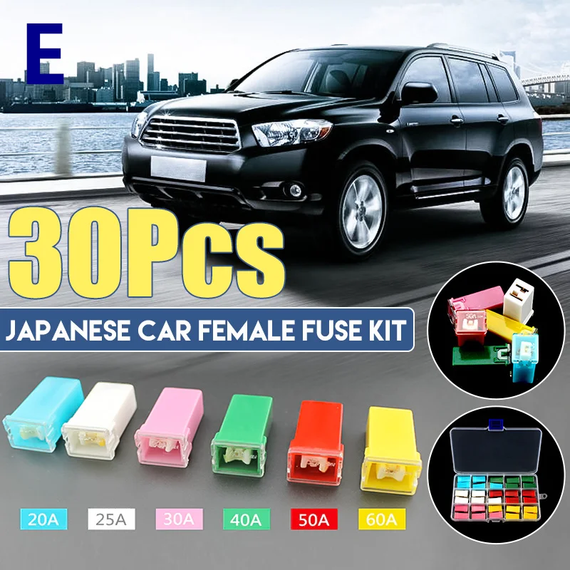 30Pcs Japanese 20/25/30/40/50/60A Pal Female Fuse For Nissan Mazda Honda Toyota 