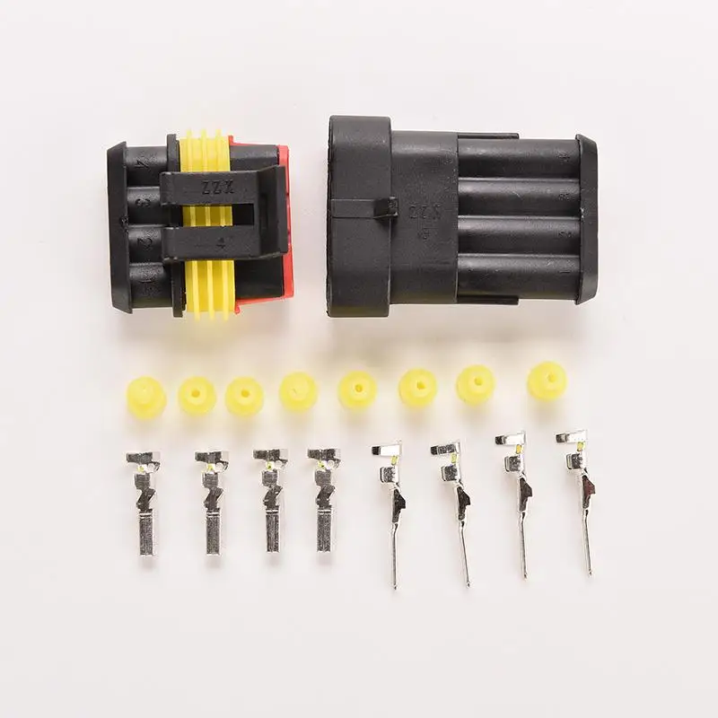 2 Kits New Car Auto 4 Pin Way Sealed Waterproof Electrical Wire Connector Plug Set Black Car