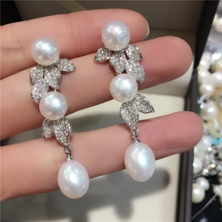 Серьги Крючки с белыми пресноводной жемчужиной 9 10 мм|earrings| |