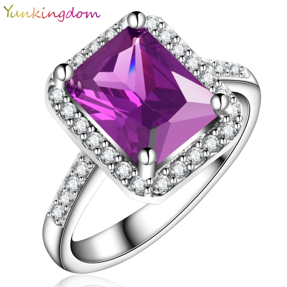 Yunkingdom новый квадратный дизайн белое золото кольцо с кубическим цирконием