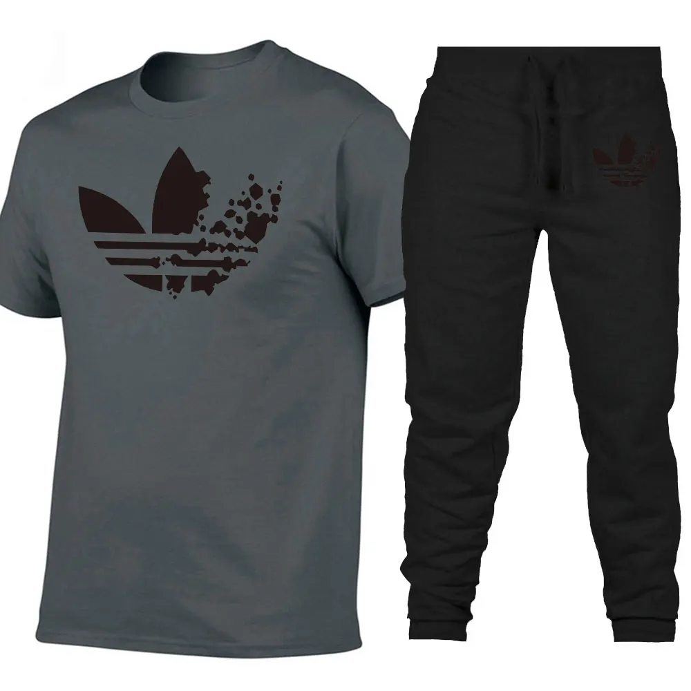 

Brand ADI Tshirt Summer Sets Men T Shirts+pant Two Pieces Sets Casual Tracksuit Male/Female Casual T-shirt Gyms Fitness trousers