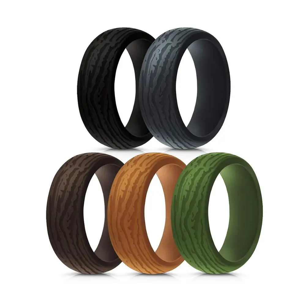 5pcs/lot Eco-Friendly Bark Texture Silicone Rings for Men Sporty Jewelry Crossfit Flexible Rubber Wedding Bands Finger Ring JZ38