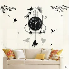Creative black iron swing hanging bird durable electronic wall clock large wall arts and crafts modern design wall clock