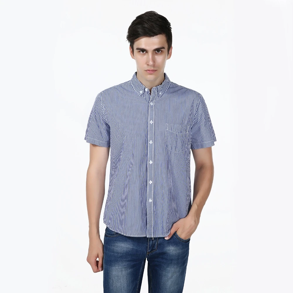 New Slim Fit Striped Blue Cotton Casual font b Shirt b font font b Men s