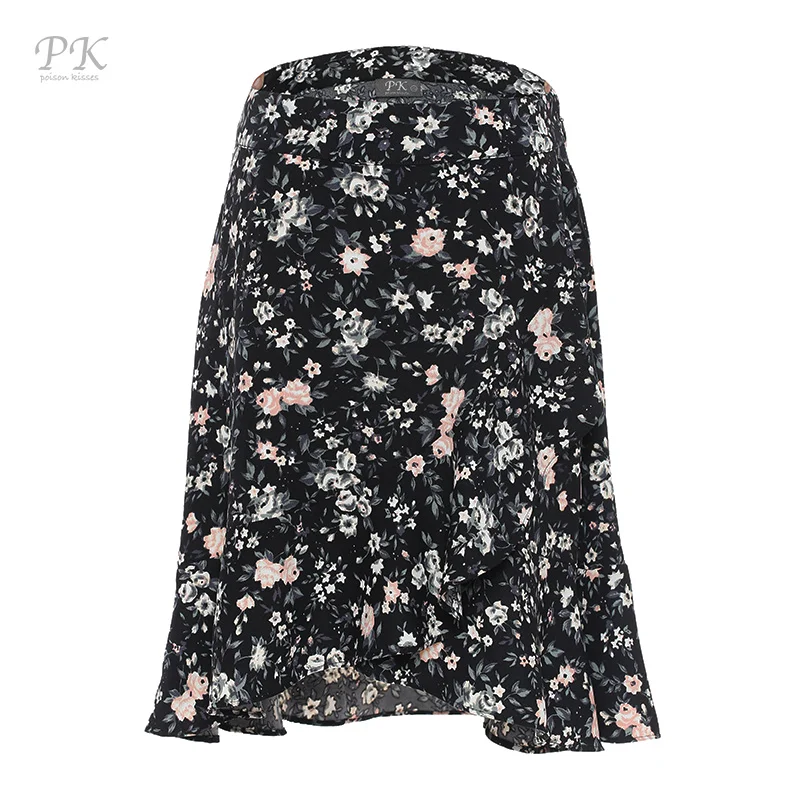 

2018 cotton black flora print women skirt jupe femme skirts womens faldas mujer saia midi women skirt girl vintage para