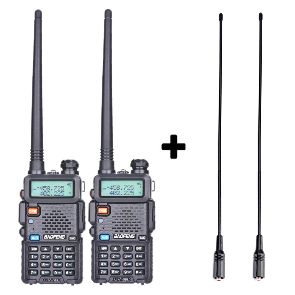 2 шт. Baofeng UV-5R Двухканальные рации VHF/UHF 136-174 мГц и 400-520 мГц Dual Band двухстороннее Радио Baofeng UV5R Портативный трансивер радиостанция рация автомобильная радиостанции баофенг рация портативная - Цвет: Add long antennas