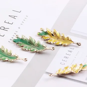 

new spring style 30pcs/lot alloy drop oil cartoon green/yellow Leaves shape metal charms diy jewelry necklace/bracelet pendants