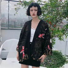 Кимоно для косплея Haori с принтом золотой рыбки, кимоно, кардиган, верхняя одежда, Солнцезащитная блуза, Harajuku, Азия, японская традиционная юката для женщин