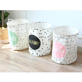 

Open Storage Bucket Hamper Blue Geometric Three-piece Foldable Large Canvas