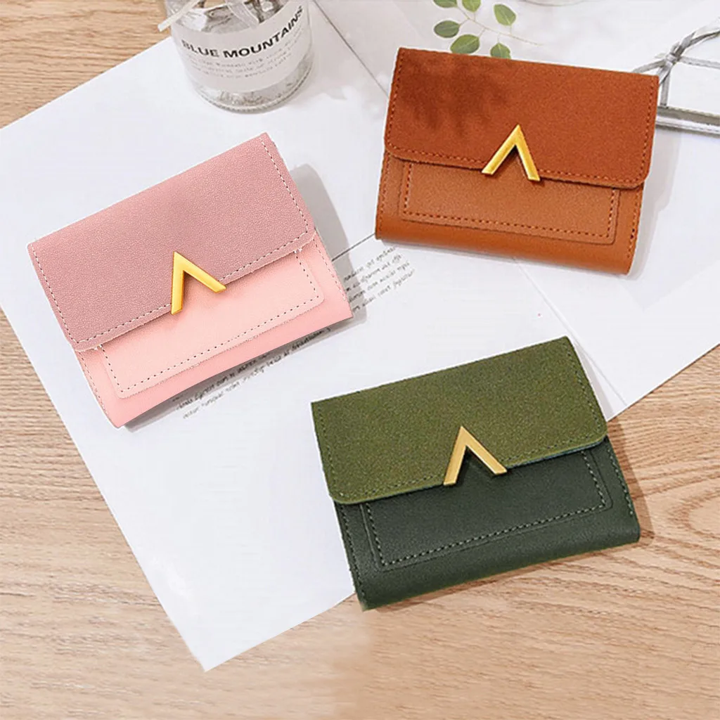 

Short Women wallets Matte Leather Hasp Small Wallet PU Leather Solid Purses Credit Cards Money Panelled Mini Wallet#p9
