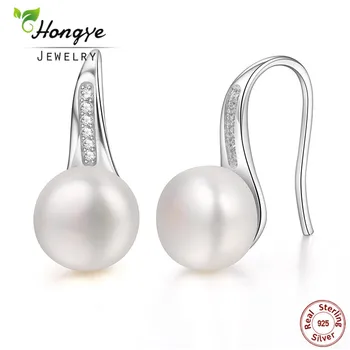 

Hongye Hot Sale 925 Sterling Silver Elegant Round Freshwater Pearls Shining Earrings for Women Fine Jewelry Anniversary Brincos