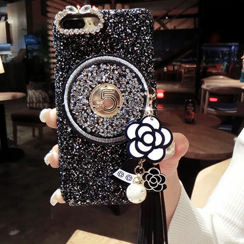 

Luxury brand Camellia glitter bling mobile phone case for iphone 6 S 7 8 plus X XR XS MAX housing for Samsung Galaxy S8 S9 Note8