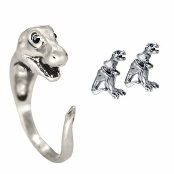 Kinitial Boho Animal Dinosaur Metal Stud Earring Multiple Stud Set Earrings Rings for women Men Statement Jewelry