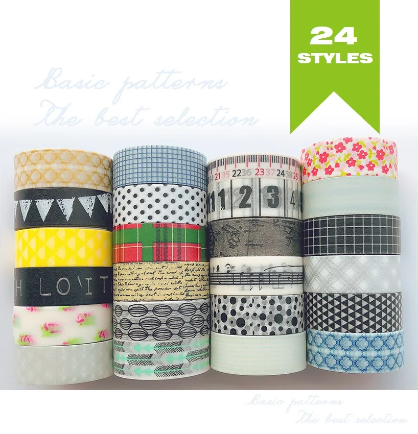 

22 Designs Letters/Stripe/Lace/Spots/Elk Pattern Japanese Washi Tape Decorative Adhesive DIY Masking Paper Tape Stickers Label