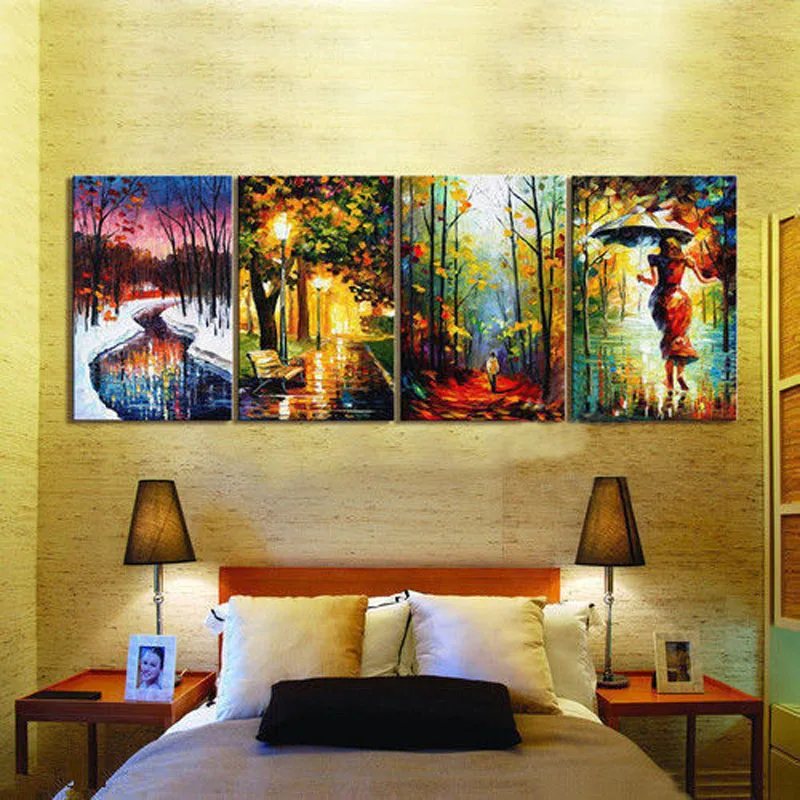 

4Pc Large Canvas Painting Contemporary Wall Art Decor sttreet night landscape No Frame Home Decor