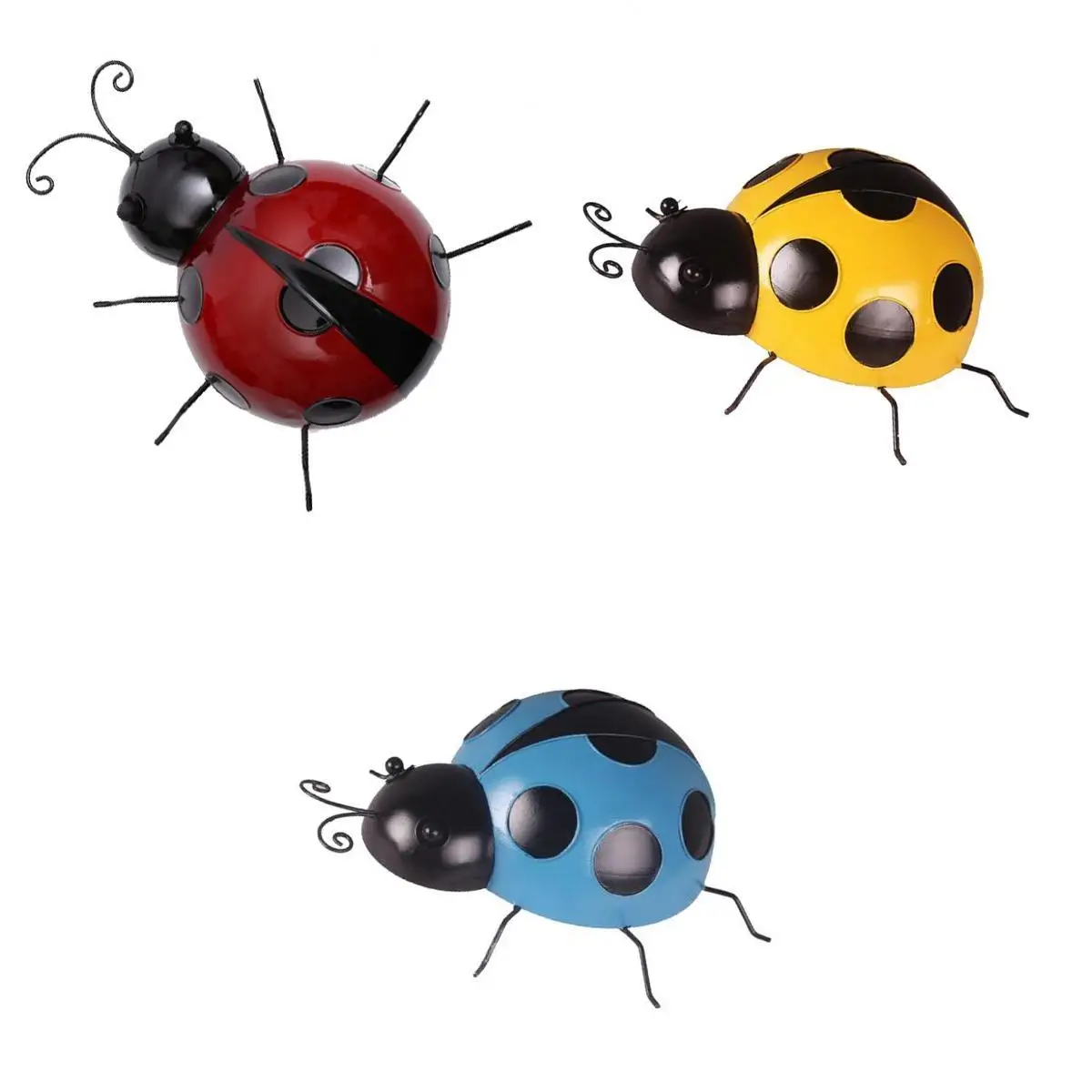 3Pcs Mini Metal Ladybug Fence Hanger Wall Hanging Animal Model Statue Garden Yard Lawn Decor Kids Children Toy - 10cm