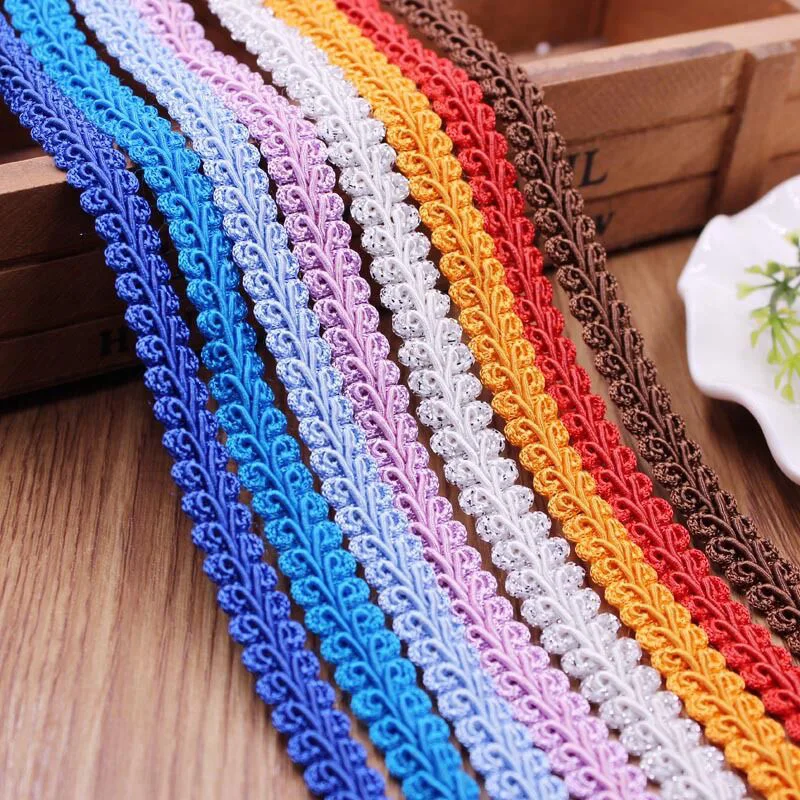 5Meter 12mm Curve Lace Trim Braided Ribbon Fabric Handmade DIY Clothes Sewing Supplies Craft Accessories Golden Yellow
