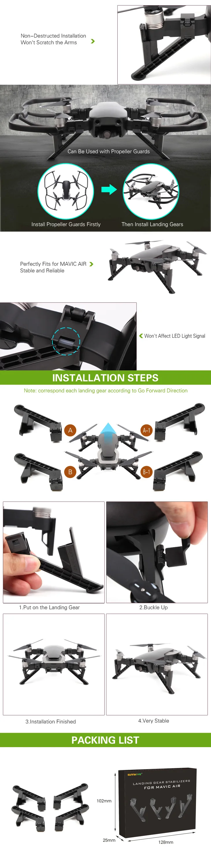 Новая посадка с высоты шестерни для DJI Mavic Air расширенные стабилизаторы расширение ноги Поддержка протектор для DJI MAVIC AIR Аксессуары