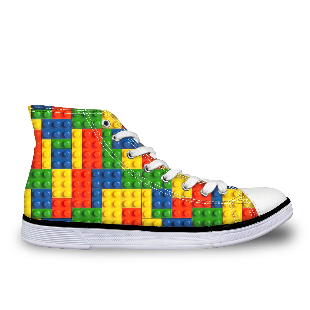

Customized 3D Tetris Prints Women's Casual Vulcanize Shoes High Top Female Lace-up Leisure Canvas Flats Shoes for Women Girls