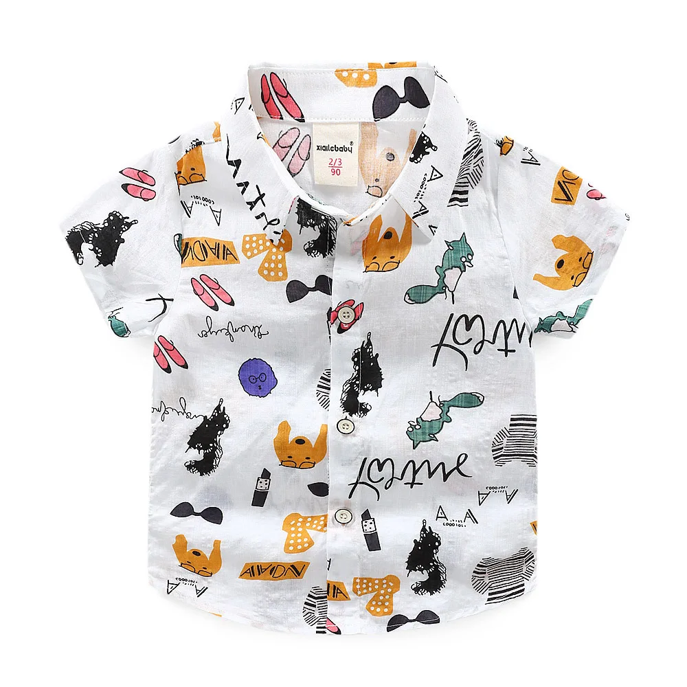 

Boys Shirt Baby Floral Cotton Shirt Toddler Blouse Dress Boy 2019 Fashion Animal Turn-down Collar White Top Printing Clothes