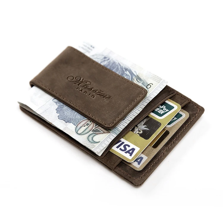  teemzone Men Genuine Crazy Horse Leather Wallet Business Casual Credit Card ID Holder With Strong Magnet Money Clip K308 
