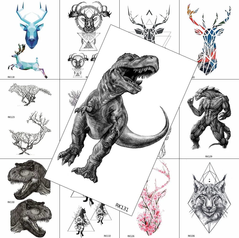 

3D Minimalist Dinosaur Fake Body Art Painting Arm Legs Tatoos For Men Temporary Tattoos Sticker Waterproof Sheets Tattoo