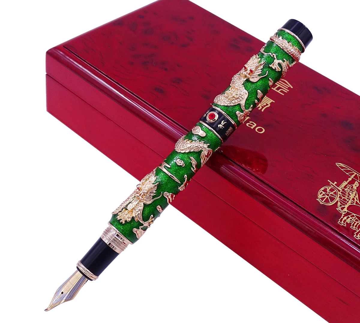 Роскошная ручная работа Jinhao, зеленая перегородчатая авторучка с двойным драконом, авторучка, изогнутое перо, передовая авторучка, подарочная ручка для бизнес-выпускника