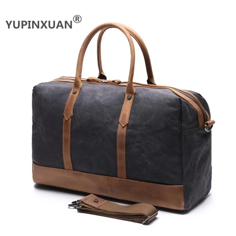 

YUPINXUAN Oil Wax Pure Cotton Canvas Travel Handbag Men Vintage Waterproof Luggage Travel Duffle Bag Large Capacity Weekend Bag