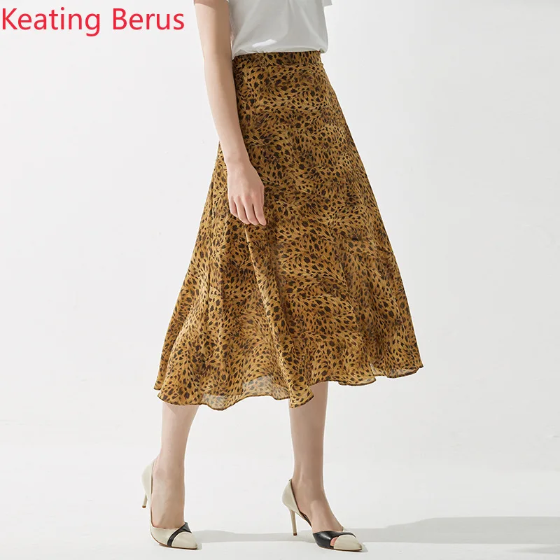 

Women's Summer Skirt 100% Silk High-end Elegant Sexy Leopard Print High Waist Skirt Women's Party Women's Clothing 1058