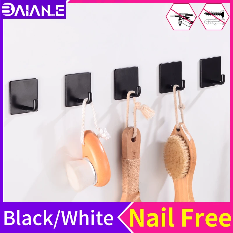 

Robe Hooks Black Bathroom Hook for Towels Key Bag Storage Rack Suction Decorative Single Coat Hook Wall Hanger Mounted No Nail
