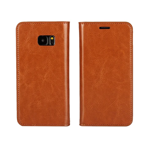Одежда высшего качества Классическая Бизнес серия Натуральная кожа флип чехол для Samsung Galaxy S5 S6 S7 край S8 S9 плюс книжные шкафы - Цвет: Brown
