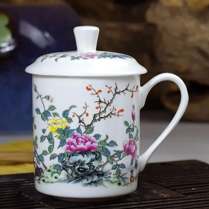 Houmaid посуда для напитков синий и белый фарфор чай чашка с ручка для крышки костяного фарфора керамическая чашка Цзиндэчжэнь китайский 500 мл - Цвет: Розовый