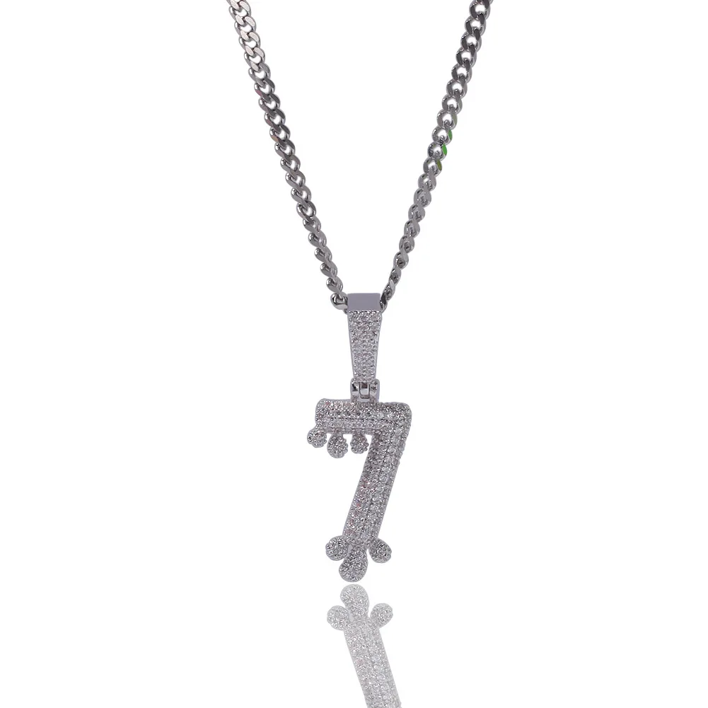 Hip hop men's necklace zircon water drops alphanumeric pendant mini 26 letter drip small digital | Украшения и аксессуары