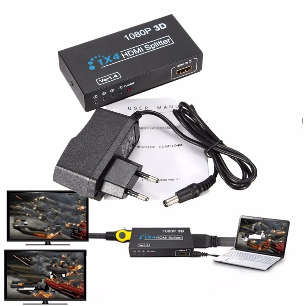 BESIUNI 1 в 4 выхода HDMI сплиттер 1X4 HD 1080P 3D Дубликатор Усилитель Переключатель hdmi 1x4 для