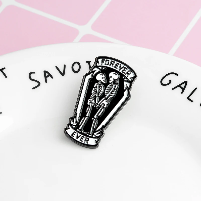 Эмалированный значок Love you forever брошка в виде скелета для влюбленных пар|pin badge|enamel