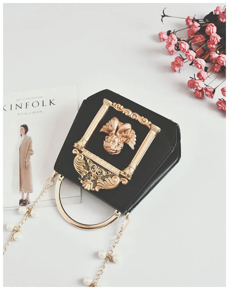 Роскошные женские вечерние сумки в стиле барокко с 3D золотым рельефом, украшенные бриллиантами, сумочки, сумочка, жемчужная цепочка с украшением