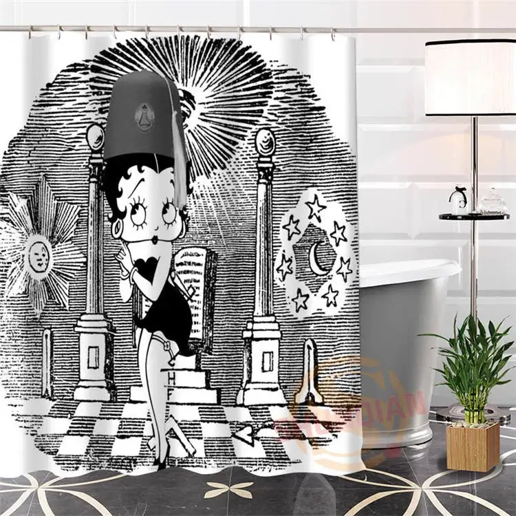 ShunQian Betty Boop Современная тканевая для душа занавес лучший хороший экологичный на заказ ванная комната водонепроницаемый занавес для ванной s с крюком - Цвет: Сливовый
