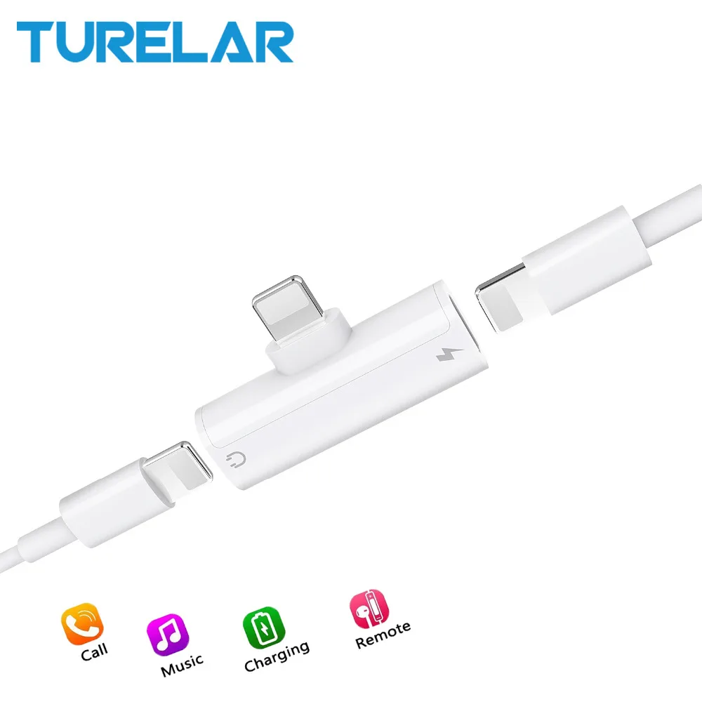 

Dual for Lightning Jack Adapter for Headphone for iPhone 7 Plus 8 10 Charge Music Call Splitter otg Converter Adapter for iOS 12