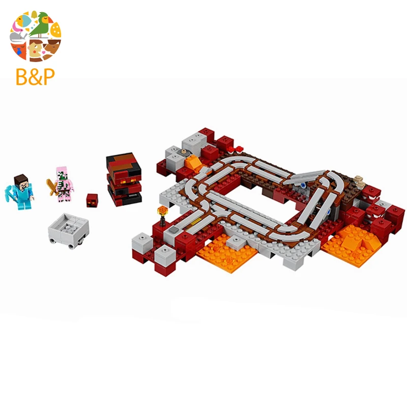 

legoing 21130 399pcs My worlds Series The Nether Railway Model Building Block Brick Set Toys For Children Miniecraft 10620 Gift