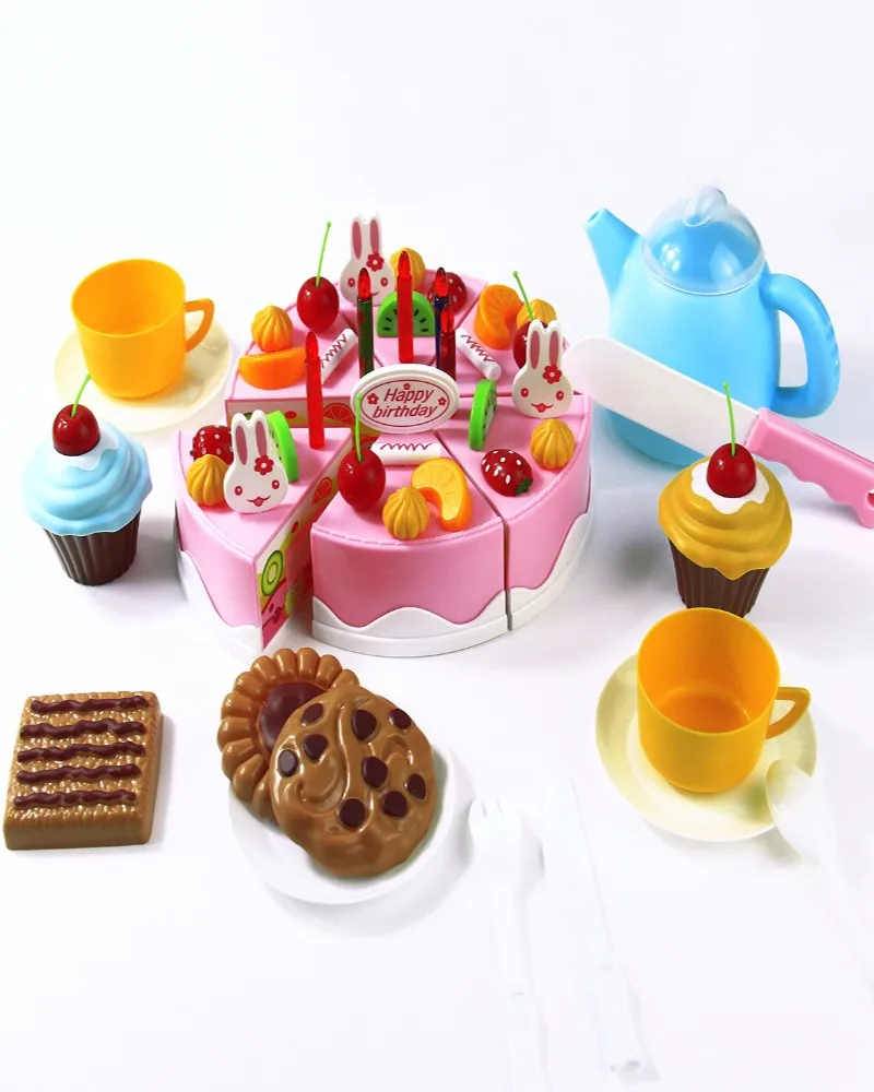 Abbyfrank 75 шт. кухонные игрушки ролевые игры резка торт ко дню рождения еда игрушечная посуда Cocina De Juguete пластиковые игры еда чайный набор