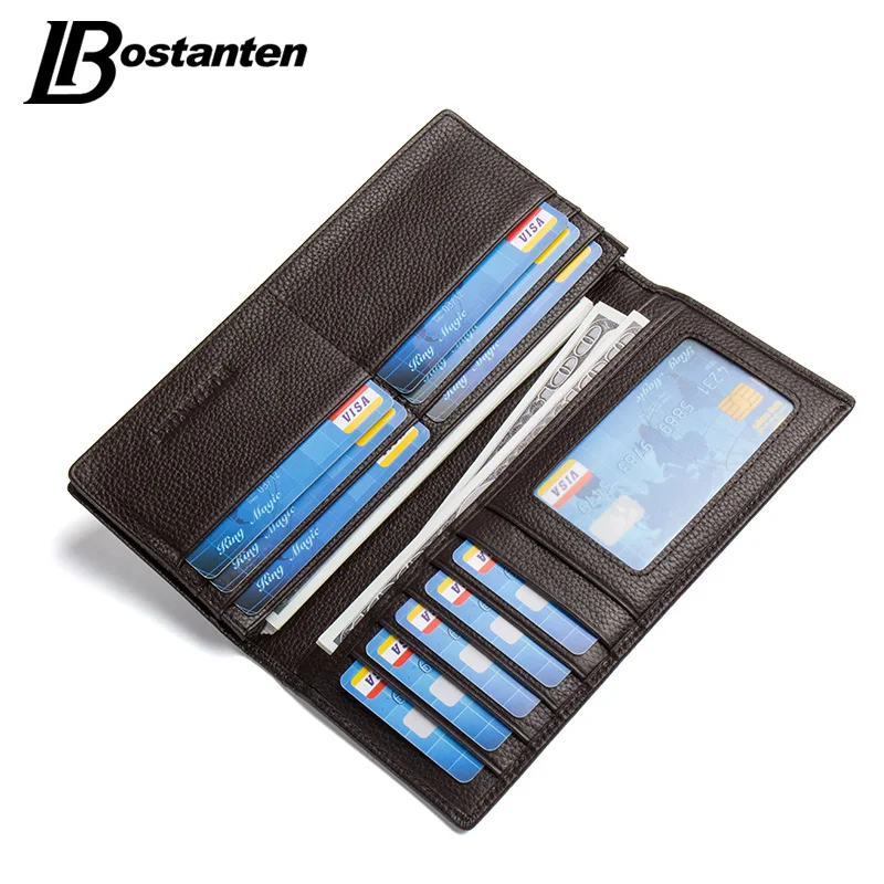 

Bostanten Male Genuine Leather Men Wallets long Business Male Wallet High-Capacity Multi-Card Long Purse Wallet Clutch purses