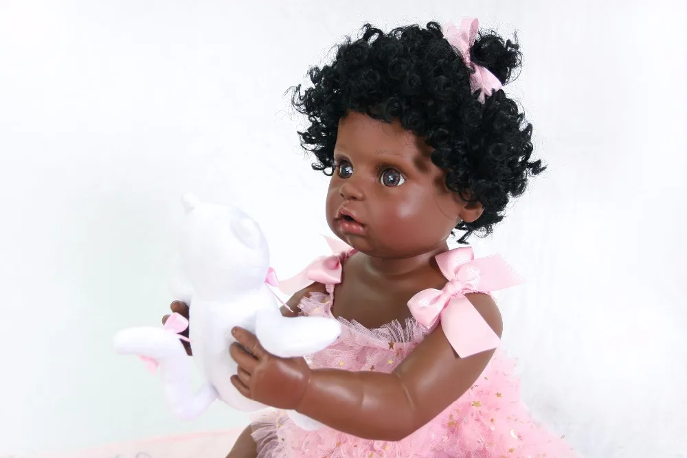 55 см полностью силиконовая черная кожа Reborn Baby Doll игрушка для девочки Boneca винил новорожденные дети милый подарок на день рождения живой Bebe купаться игрушка