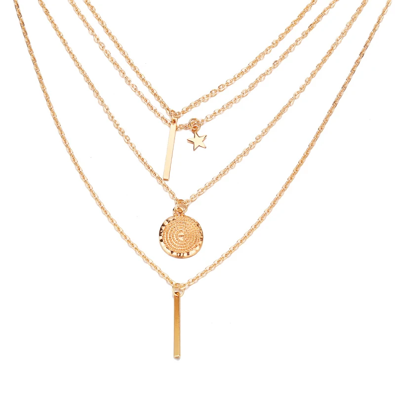 Колье золотого цвета ожерелье Короткие Многослойные Бусины кисточкой женское ожерелье s& Подвески кристаллическая звезда ювелирные изделия, чокеры