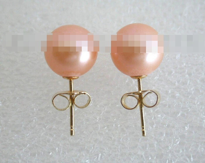 FREE SHIPPING>>> free shipping 00295 perfect round pink freshwater cultured pearl earrings