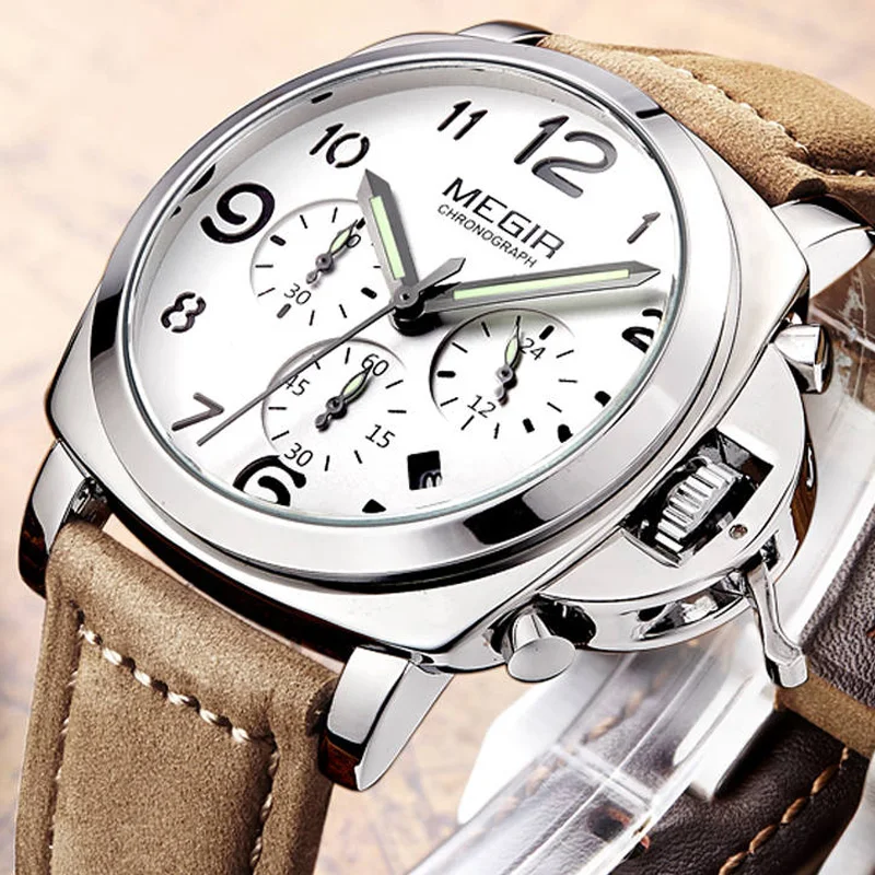 Prix pour Megir top marque de luxe relogio masculino chronographe calendrier horloge mens en cuir militaire sport montre hommes mâle cadeau montres 3406 Prix pour Megir top marque de luxe relogio masculino chronographe calendrier horloge mens en cuir militaire sport montre hommes mâle cadeau montres 3406