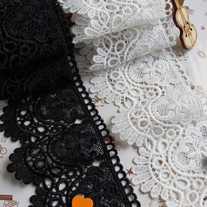 

1Y White Embroidered Lace Edge Trim Ribbon Wedding Applique DIY Sewing Craft for Women's Clothings Girls' Skirt Scarf 12CM Width