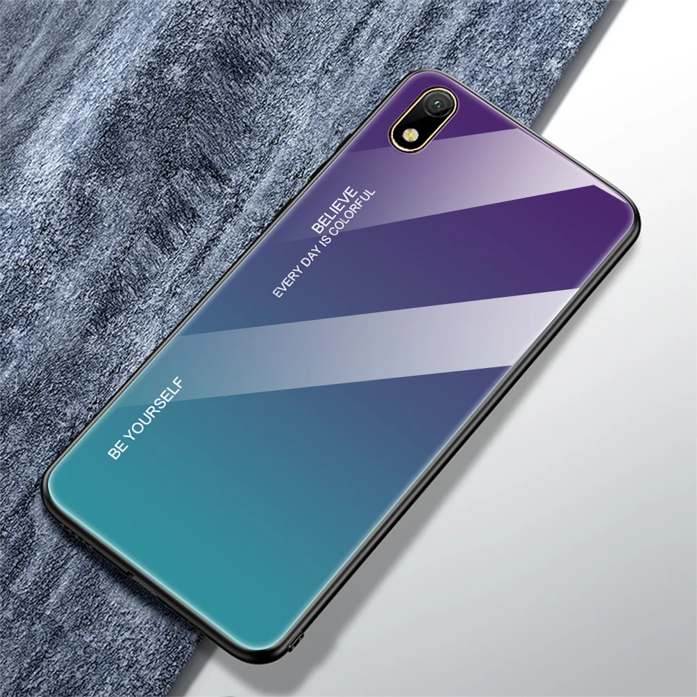 Градиент закаленное Стекло чехол для huawei Y5 AMN-LX9 AMN-LX1 AMN-LX3 AMN-LX2 HONOR 8 S KSE-LX9 жесткий чехол для телефона с рисунком в виде полное покрытие чехол - Цвет: Фиолетовый