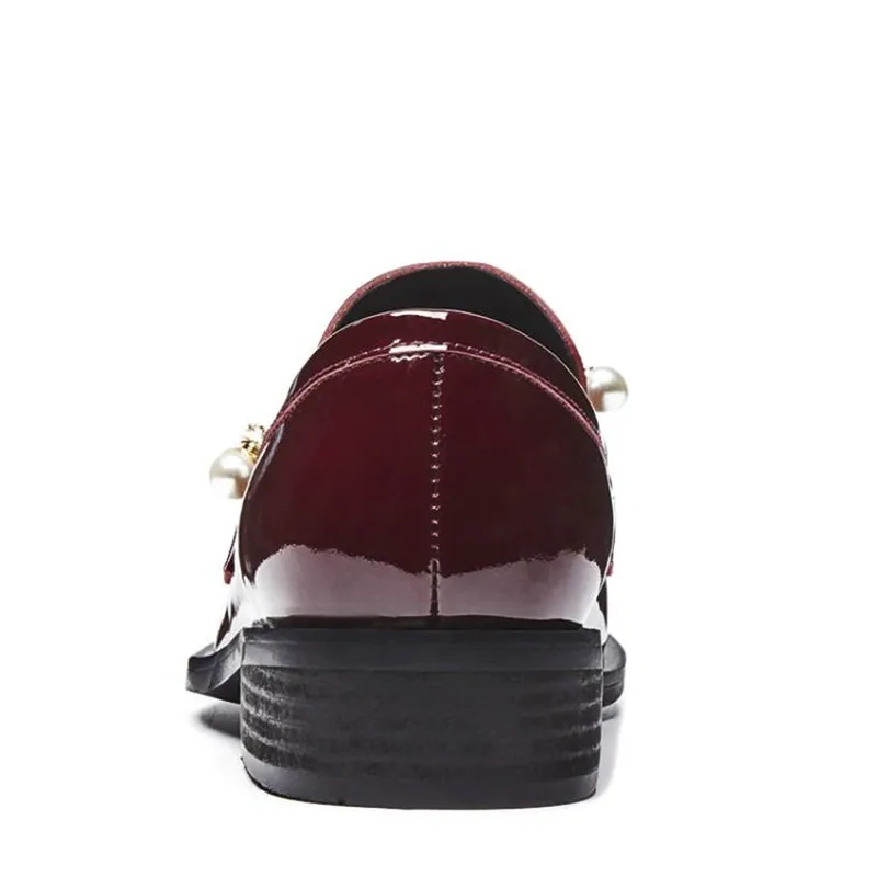 2019 Spring New British Women Loafers Patent Leather Women's Oxford Shoes Shallow Mouth Square Toe Pearl Casual Flat Shoes Woman (11)