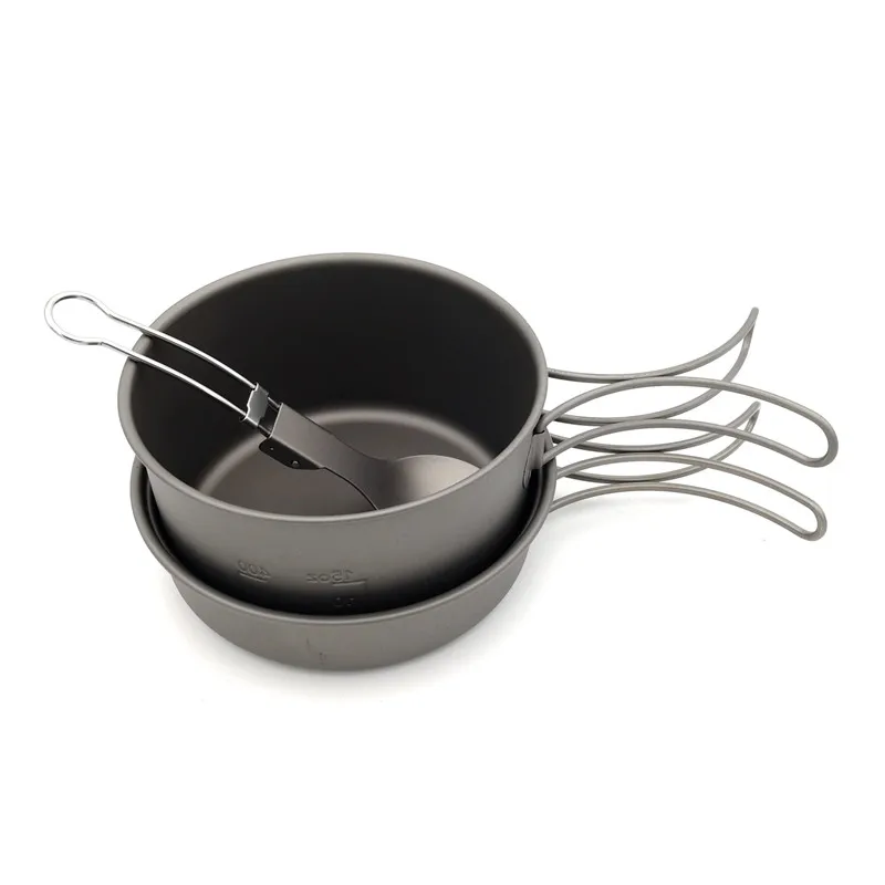 

3 Pieces Set Titanium 700ml Pot 350ml Pan Spork Camping Tableware Ultra-light Outdoor Cookware For Hiking Travel Picnic Set